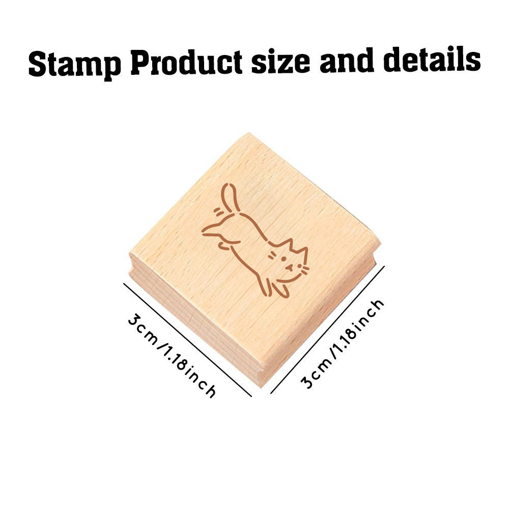 Cute Running Kitten Square Wooden Rubber Stamp for DIY Projects